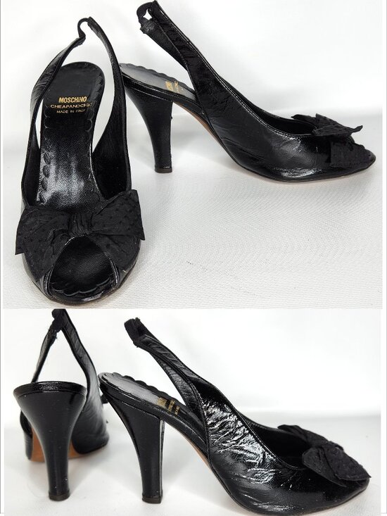 Moschino Women MOSCHINO CHEAP & CHIC vintage 37.5 woman black Patent slingback BOW shoes Authen